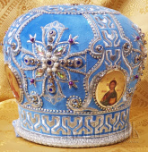 №7122 Митра голубая tr золотая и серебряная нить