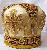 №2255 Митра бордовая tr c золотыми вставками