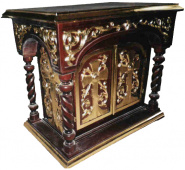 №585 Жертовник дерев'яний різьблений 75х115х90 см вишня з позолотою