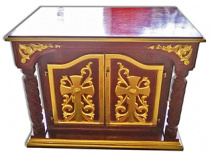 №581 Жертовник дерев'яний різьблений 75х115х90 см вишня з позолотою