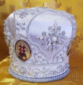 №3564 Митра белая tr  серебряная нить
