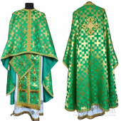 №3720 Облачення грецьке шовкове (парча) зелене, риза на священника, фелон