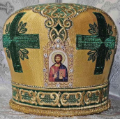 №1580 Митра зелёная золотая tr нить