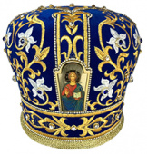 №7058 Митра синяя золотая нить