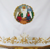 №7353 Катапитасма белая с вышитой иконой Спасителя