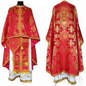 №3702 Облачення грецьке шовкове (парча) червоне, риза на священника, фелон