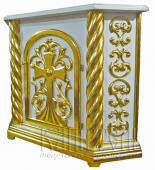 №821 Жертовник кутовий дерев'яний різьблений 80х80х90 см білий з позолотою