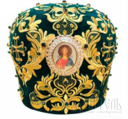 №7111 Митра зеленая золотая нить