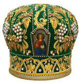 №7076 Митра зелёная золотая нить