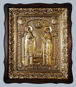 №14467 Петр и Феврония икона малая в ризе 45х38 см